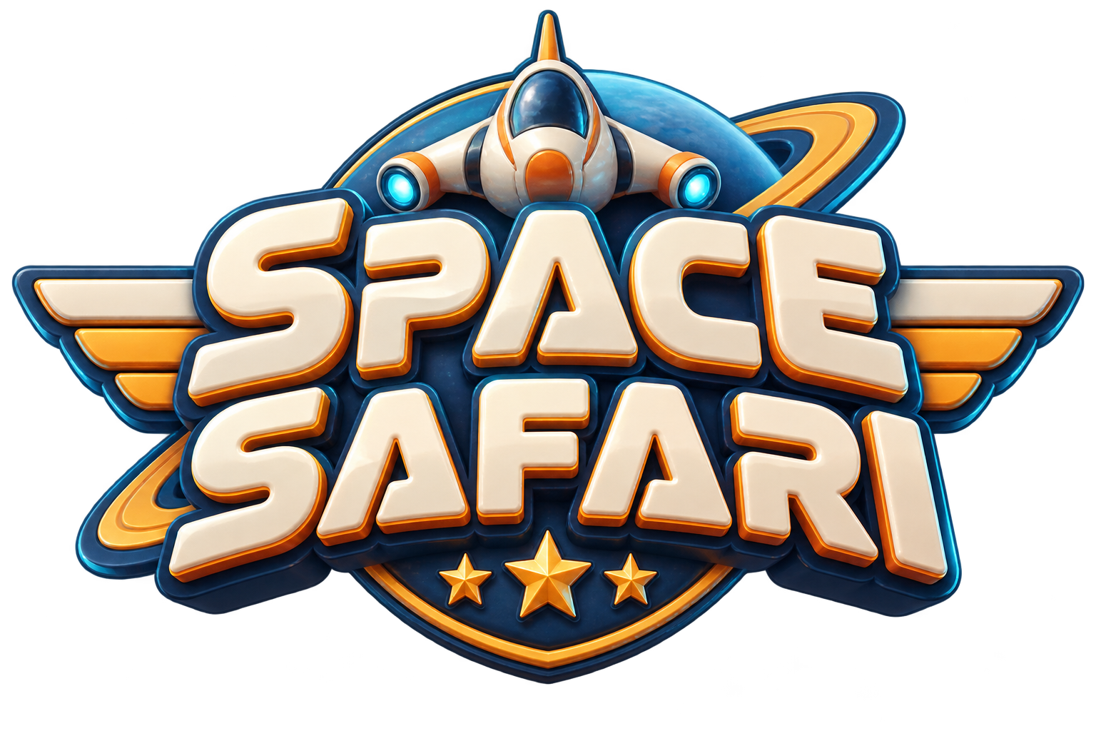 Space Safari logo with a starfighter and ringed planet